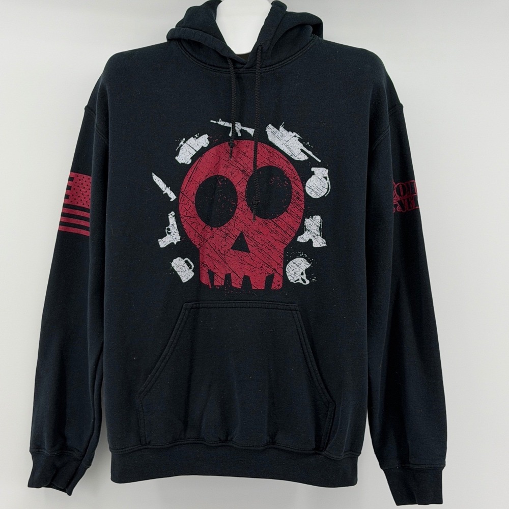 Grunt Style Combat Veteran Hoodie Mens M Black Skull Graphic Military Flag